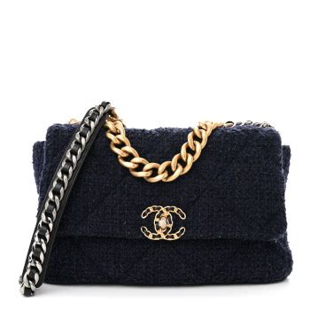 chanel 19 navy tweed|CHANEL Tweed Quilted Large Chanel 19 Flap Navy Blue.